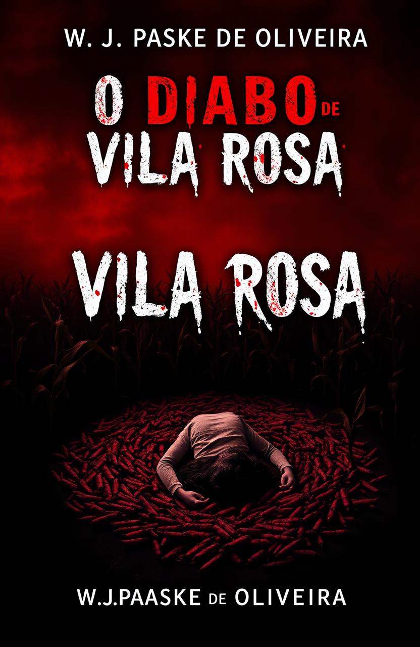 A dark and bloody book cover design for the horror novel "O DIABO DE VILA ROSA" by W