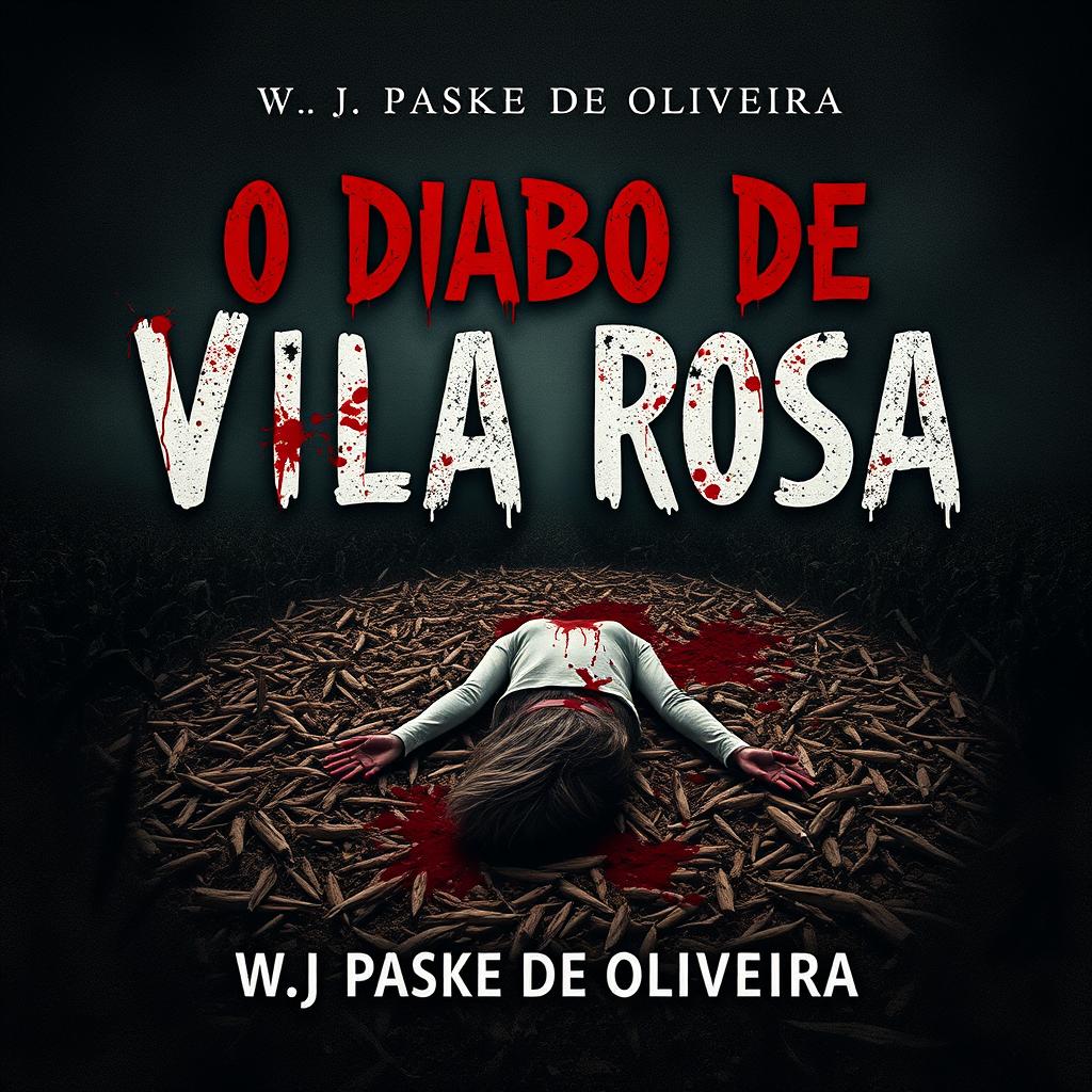 A chilling and bloody book cover design for the horror novel "O DIABO DE VILA ROSA" by W