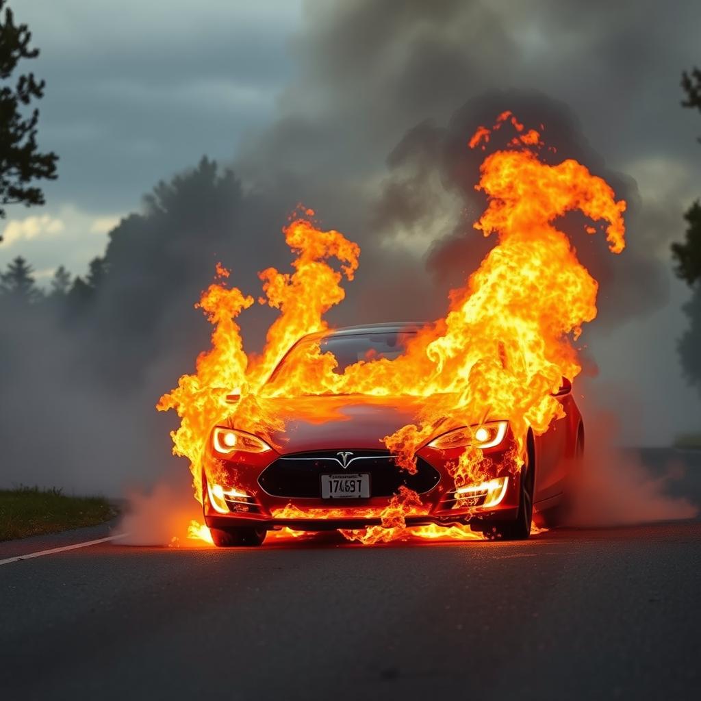 Dramatic Tesla Fire on Democratic Avenue: A Striking Visual