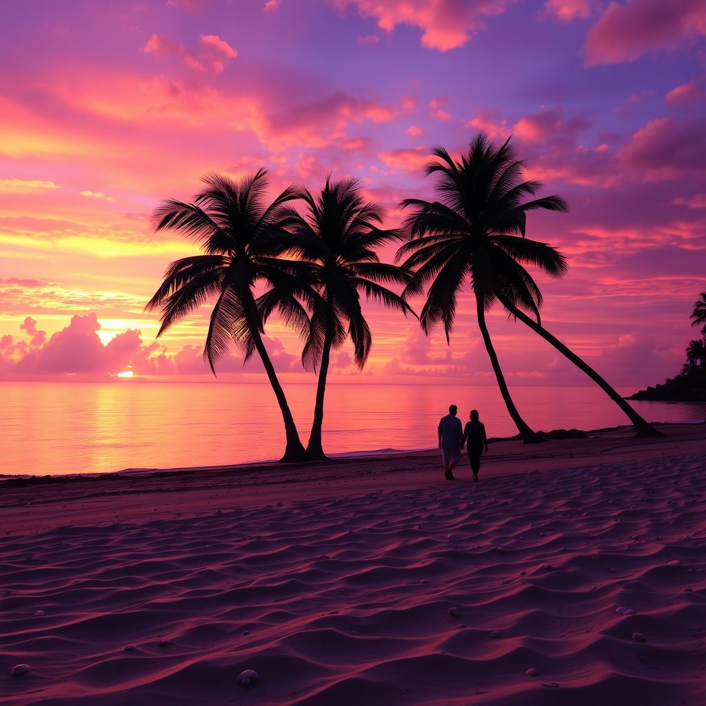 An image inspired by the photo provided on the left, featuring a stunning sunset over a serene beach