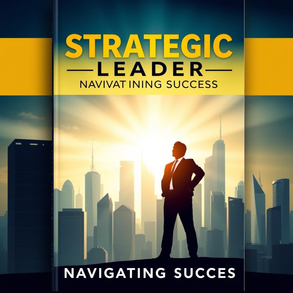 An inspiring book cover design centered around the theme of strategic leadership