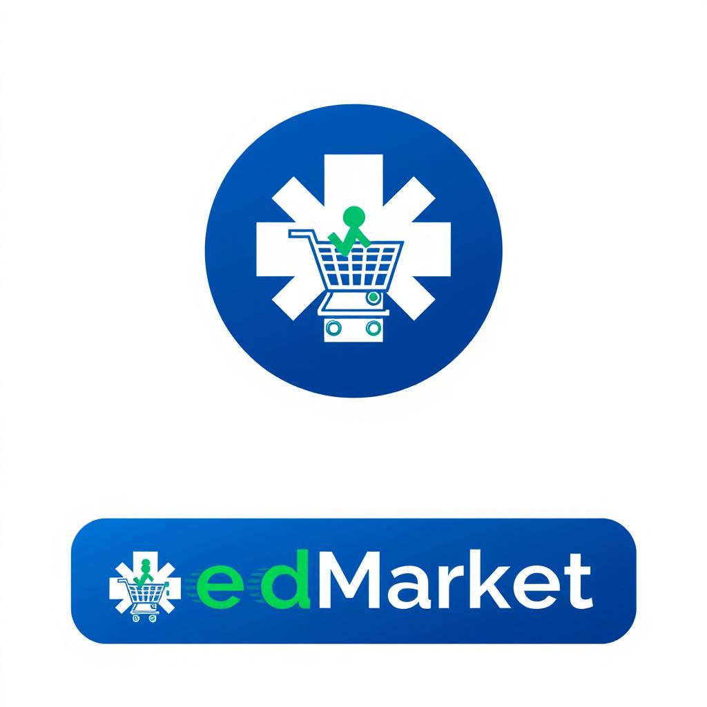 A modern and sleek logo design for 'MedMarket', incorporating elements of healthcare and commerce