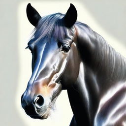 This is a captivating coloured pencil drawing of a black horse's face, demonstrating the highest quality of craftsmanship