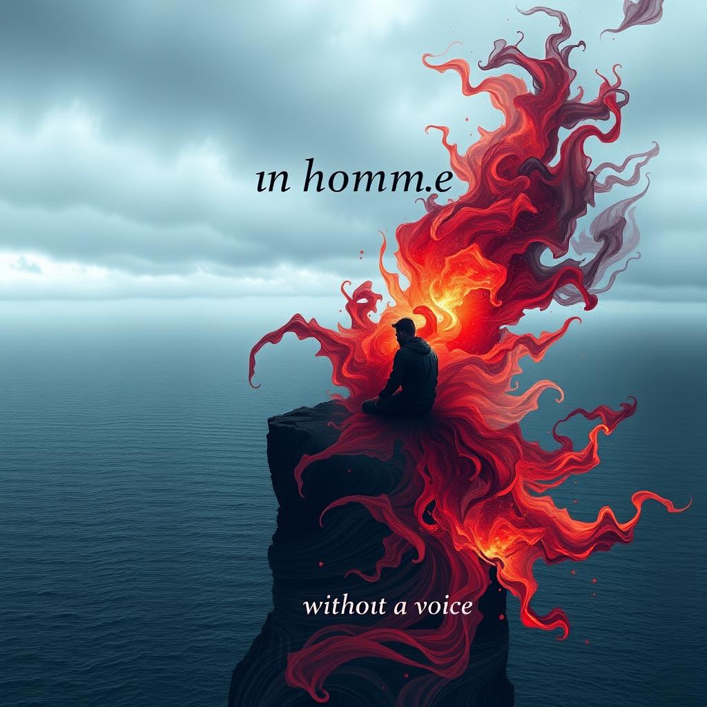 A book cover design for a poetry collection titled "Un homme sans voi" (A Man Without a Voice), centered around themes of depression, self-knowledge, and introspection