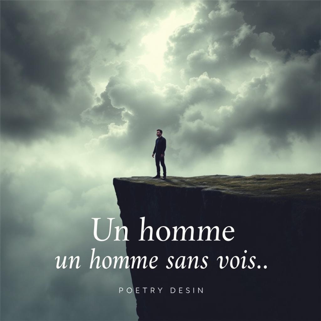 A realistic book cover design for a poetry collection titled "Un homme sans voix" (A Man Without a Voice), exploring themes of depression, self-knowledge, and introspection