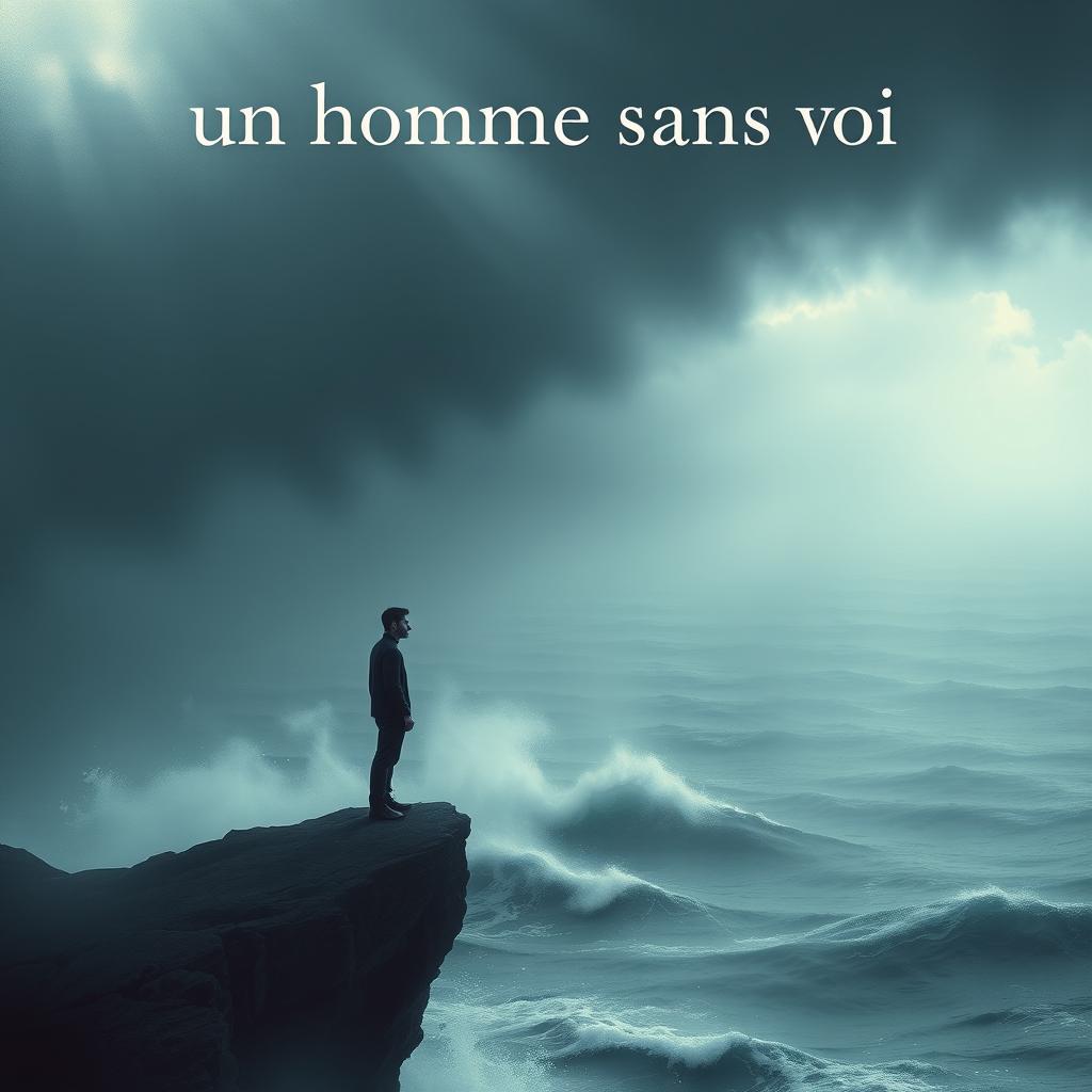 A book cover design for a poetry collection titled "Un homme sans voi" (A Man Without a Voice), focused on the themes of depression, self-knowledge, and introspection