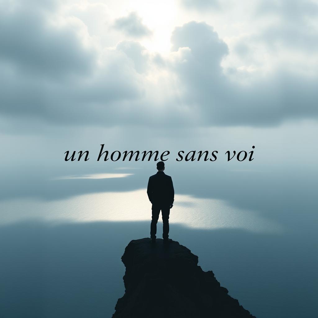 A book cover design in A4 format for a poetry collection titled "Un homme sans voi" (A Man Without a Voice), emphasizing themes of depression, self-knowledge, and introspection