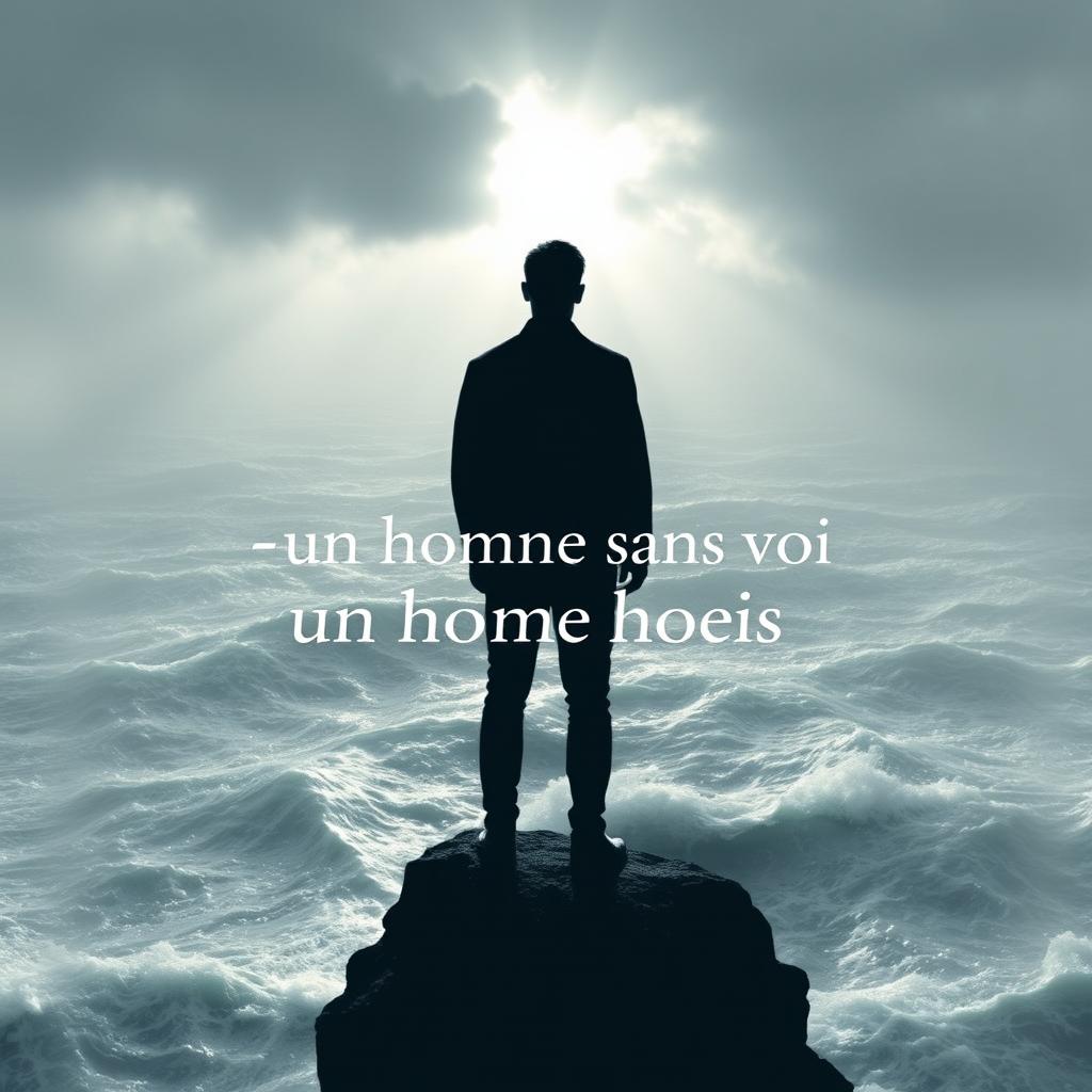 A book cover design in A4 format for a poetry collection titled "Un homme sans voi" (A Man Without a Voice), focusing on themes of depression, self-knowledge, and introspection