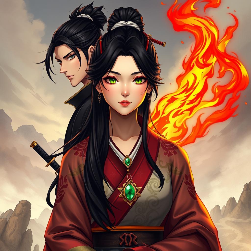 In a stunning illustration inspired by the fantasy book 'Dagger of Shadows' from the 'Empire of Deceit' series, a Japanese princess takes center stage in the foreground