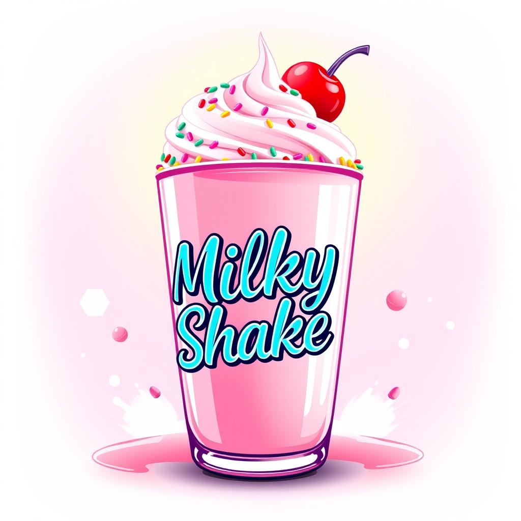 A modern, stylish image of a pink milkshake with the text 'Milky Shake' beautifully designed on it