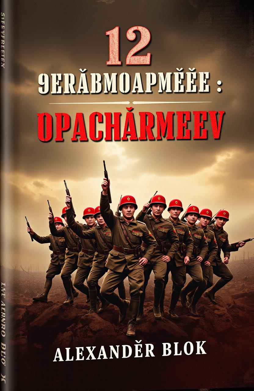 A captivating book cover design for '12 Красноармейцев' by Alexander Blok
