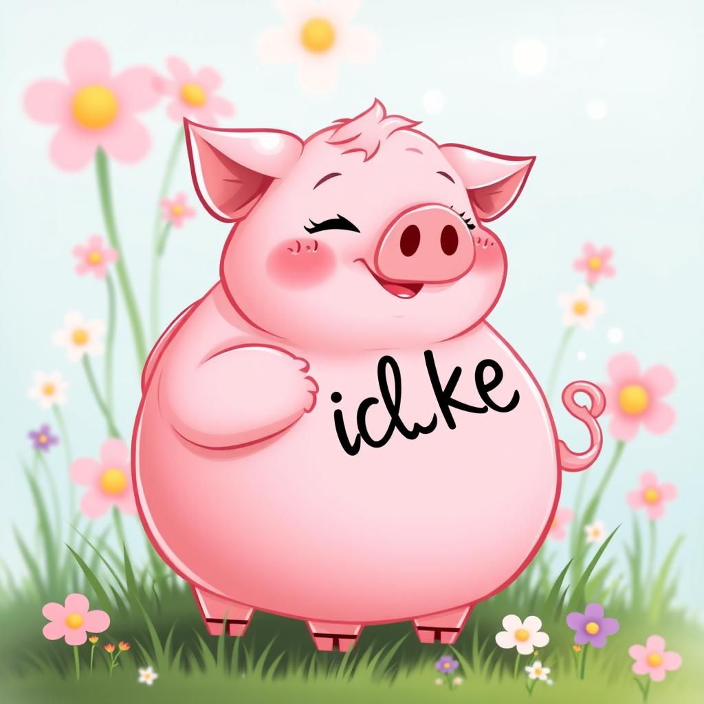 A cute and playful image of a chubby pink pig with the word 'Милко' written artistically on its side