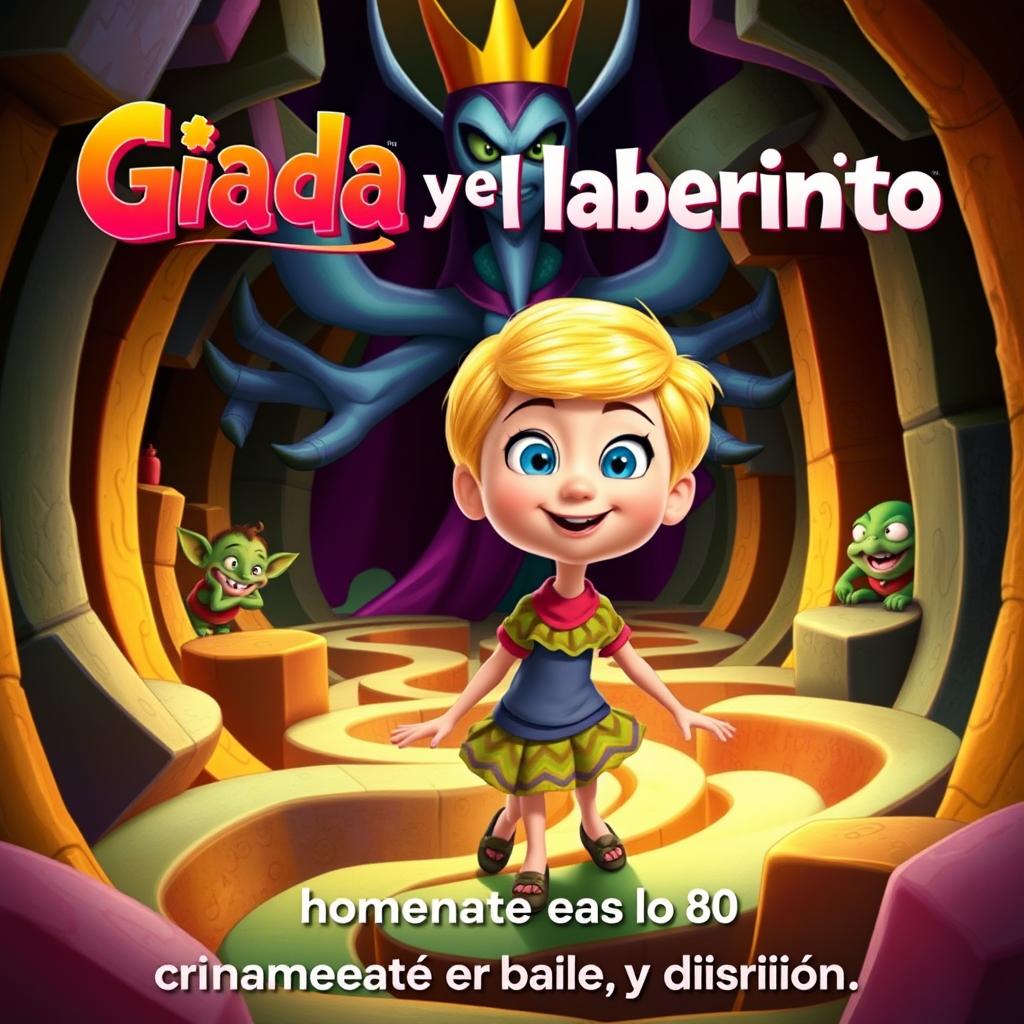 A colorful and whimsical movie poster for an animated children's film titled 'Giada y el laberinto'