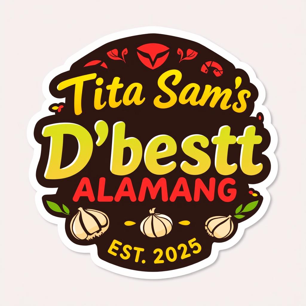 A vibrant sticker logo design featuring the name "Tita Sam's D'best Bagoong Alamang" prominently displayed in an attractive and modern font