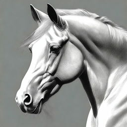 A captivating black and white pencil sketch of a horse's face is presented