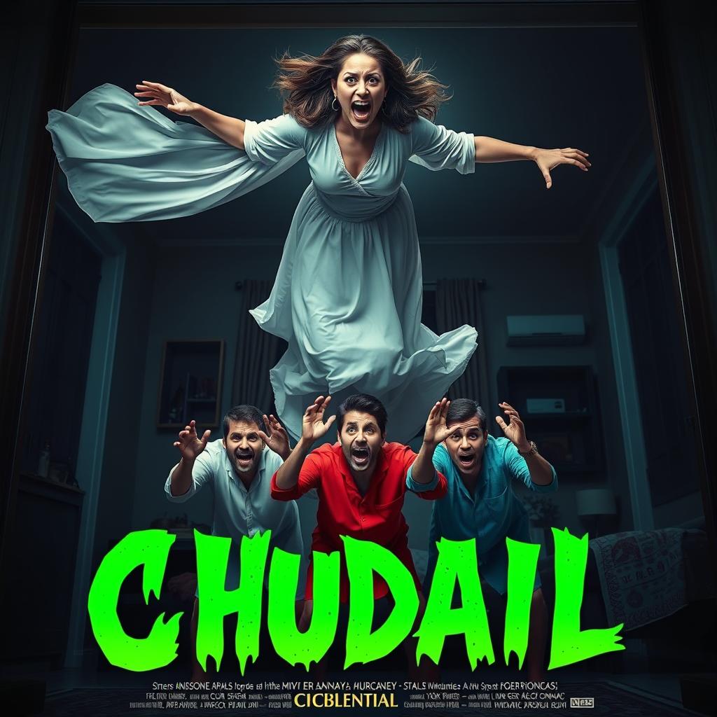 A cinematic horror comedy film poster titled 'Chudail'