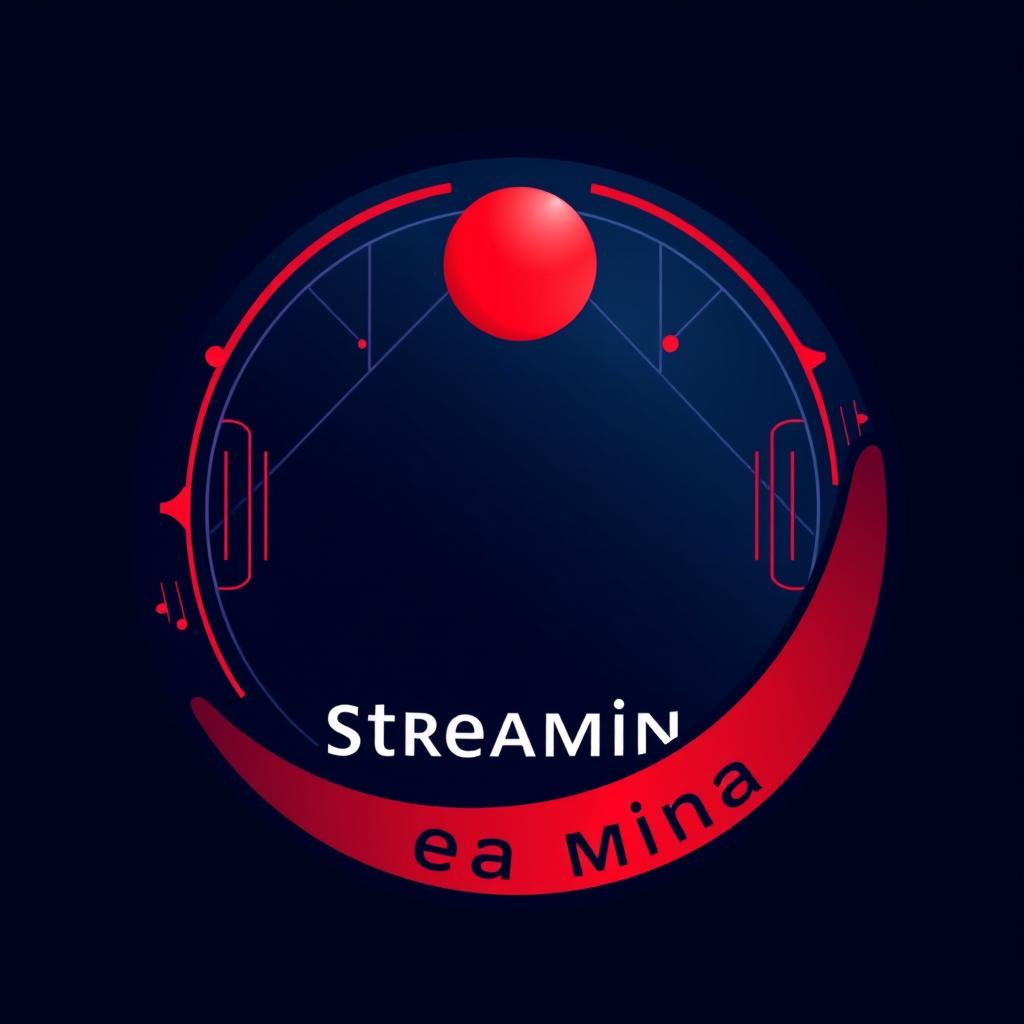 A round logo design for a professional streaming company, featuring a striking red recording dot at the top center, signifying the essence of live broadcasting