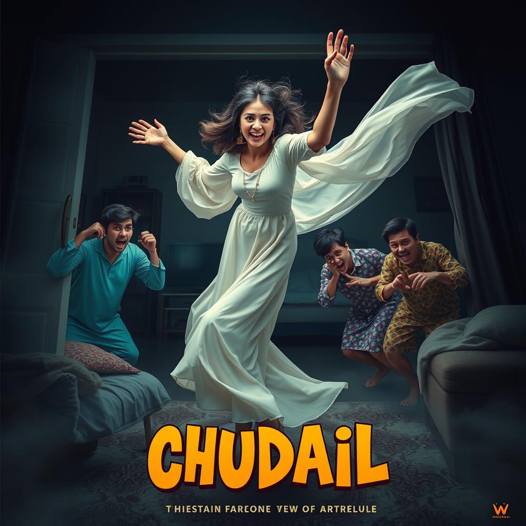 A cinematic horror comedy film poster titled 'Chudail'