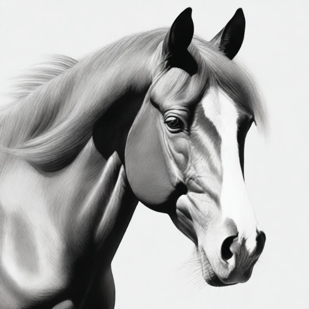 This is a simple yet powerful black and white pencil sketch of a horse's face