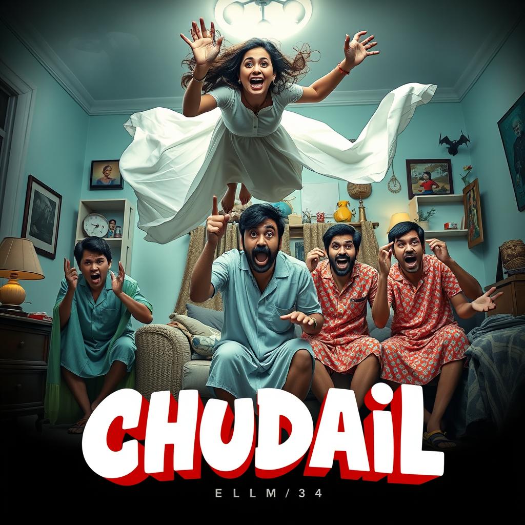 A cinematic horror comedy film poster titled 'Chudail'