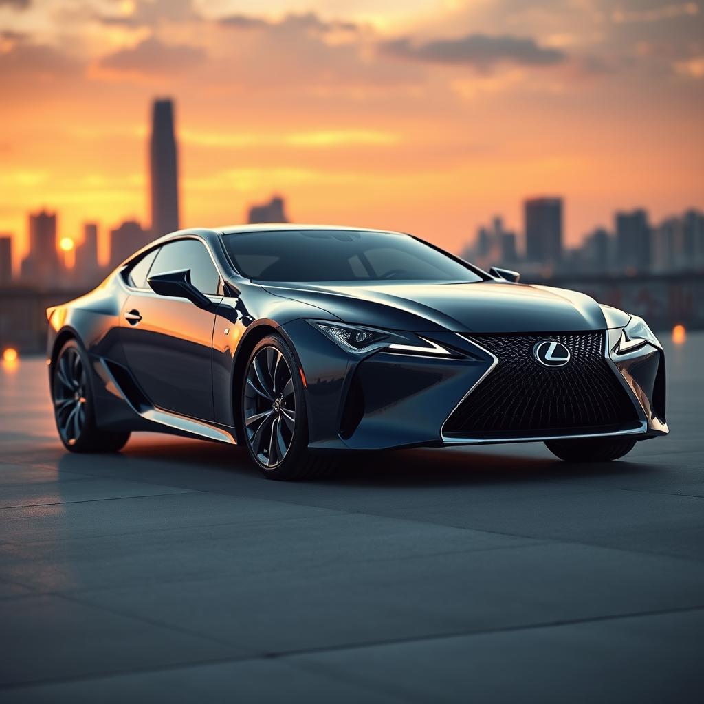 An elegant representation of a luxurious Lexus car, featuring a uniquely designed dragon logo that replaces the traditional emblem