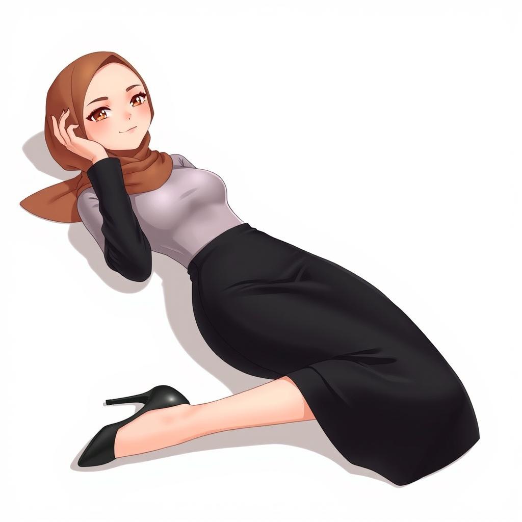 A character with a soft, smooth mocha-colored hijab, minimal in shape, lying elegantly on a surface