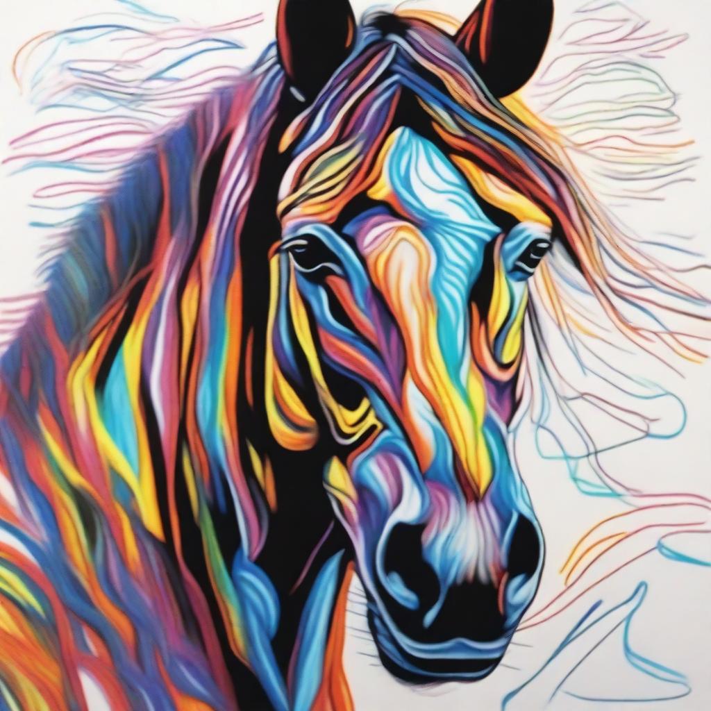 A vibrant and detailed sharpie drawing of a horse's face