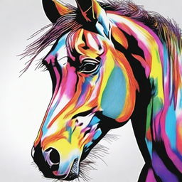 A vibrant and detailed sharpie drawing of a horse's face