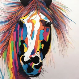 A vibrant and detailed sharpie drawing of a horse's face