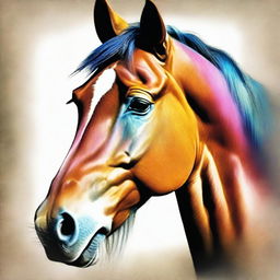 A beautifully crafted coloured chalk drawing of a horse's face