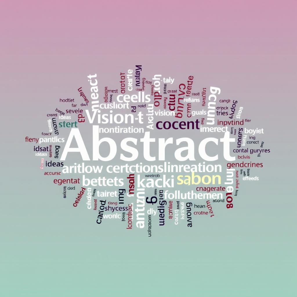 An abstract word cloud example for a presentation, featuring a mix of keywords that can inspire creativity and engagement such as 'Abstract', 'Concept', 'Innovation', 'Vision', 'Ideas', 'Flow', 'Inspiration', 'Interpretation', 'Artistic', 'Dynamic', 'Imagination', and 'Expression'