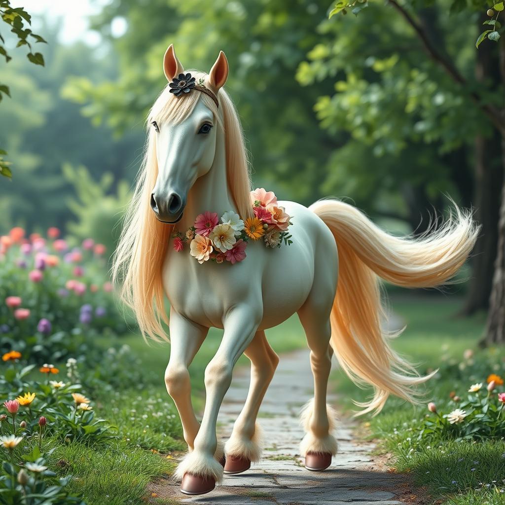A captivating fantasy scene featuring a friendly centaur gracefully walking through a lush green park
