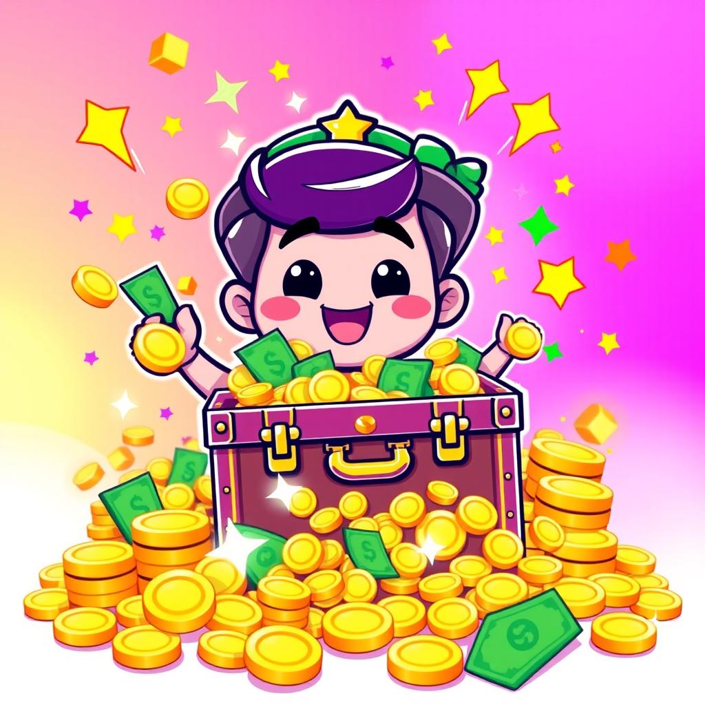 A cartoonish avatar symbolizing winning and wealth, featuring a friendly character that embodies luck