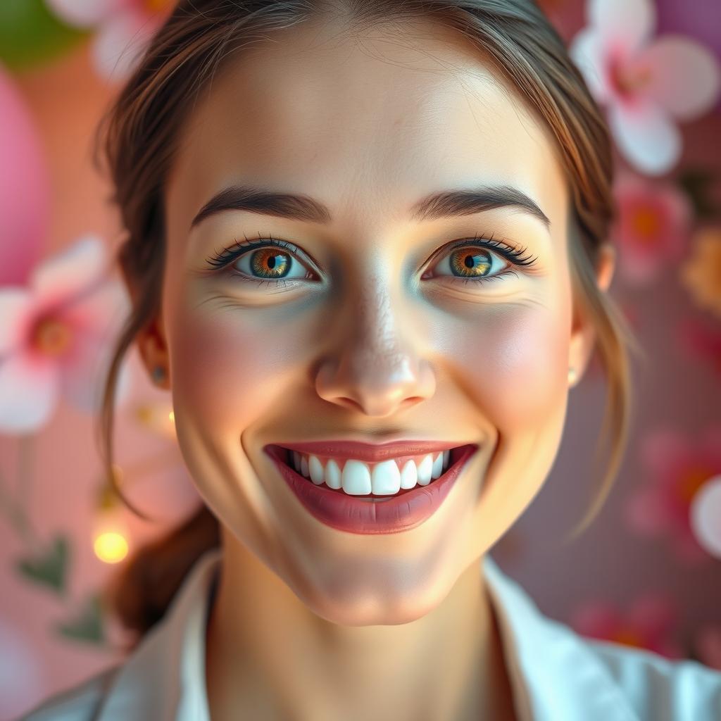 A vibrant and cheerful portrait of a happy person with bright, joyful eyes and smooth, glowing skin around the eyes, showcasing a radiant smile