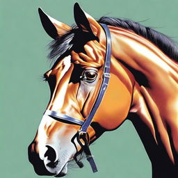 A high-quality, coloured illustration showcasing the detailed face of a horse