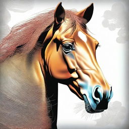 A high-quality, coloured illustration showcasing the detailed face of a horse