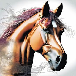 A high-quality, coloured illustration showcasing the detailed face of a horse