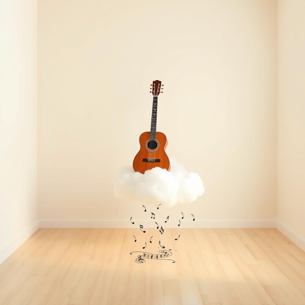 A minimalist scene depicting a serene room with soft, neutral tones