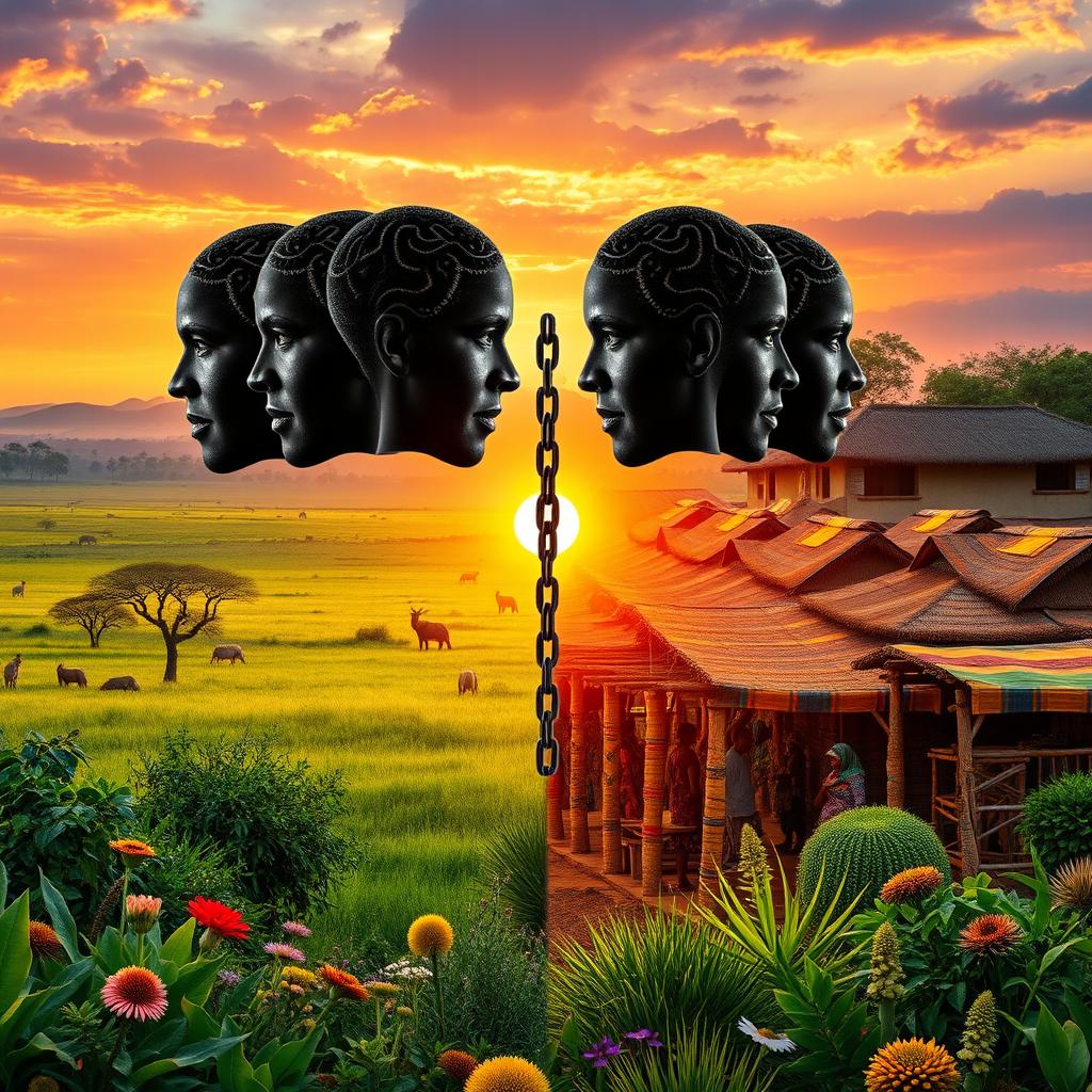 A stunning representation of the African landscape, showcasing both its natural beauty and vibrant culture