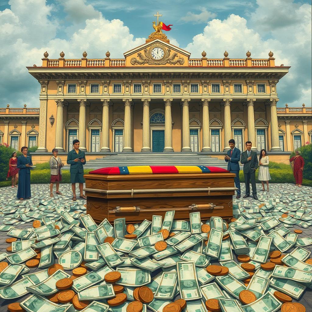 A detailed depiction of the Venezuelan Palace, elegantly illustrated with traditional architectural features