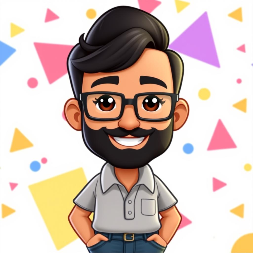 A cartoon character styled as a Bitmoji, representing an adult man with stylish black hair and a short, well-groomed beard