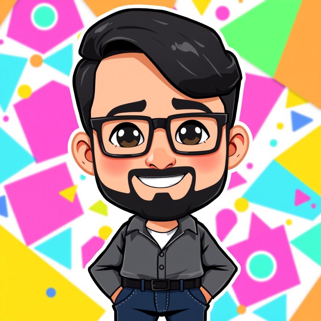 A cartoon character styled as a Bitmoji, representing an adult man with sleek black hair and a short goatee beard, adding a touch of sophistication to his appearance