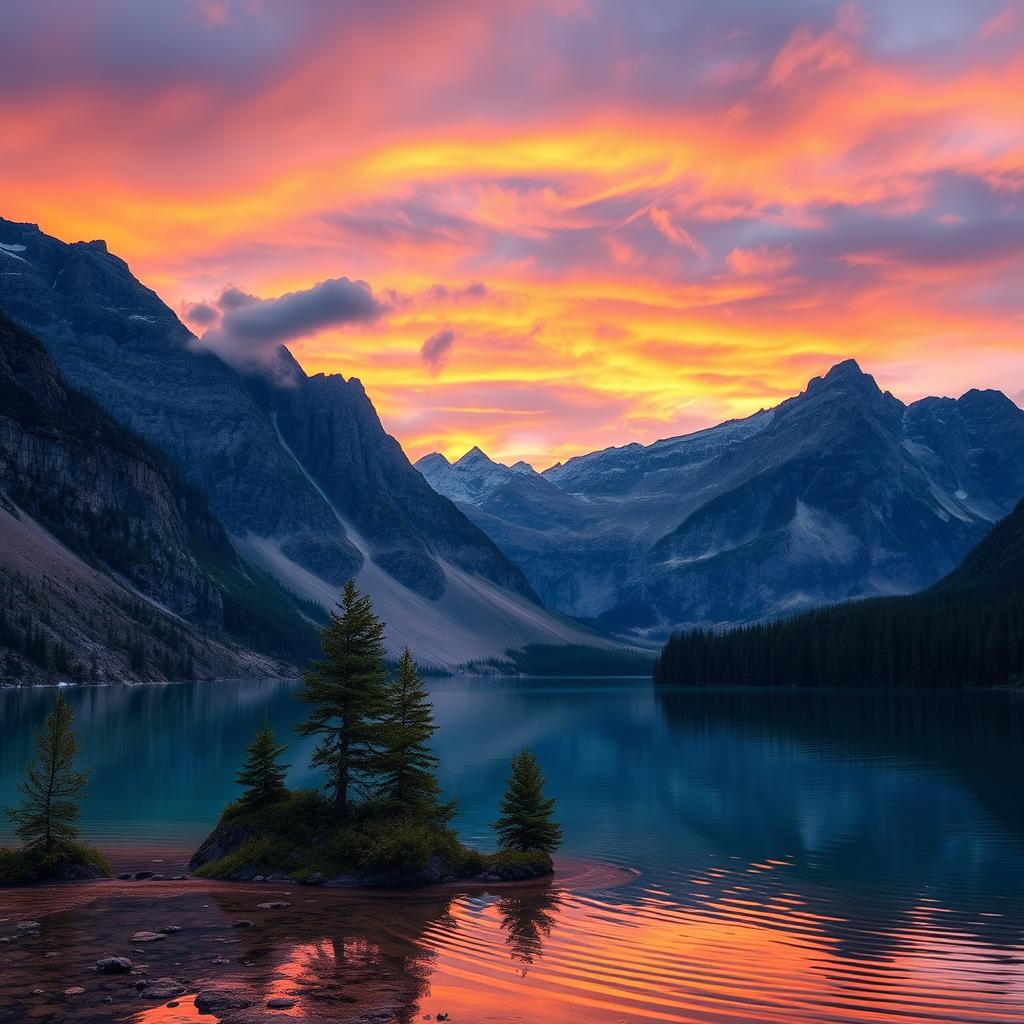Serene Mountain Landscape at Sunset - A Tranquil Escape