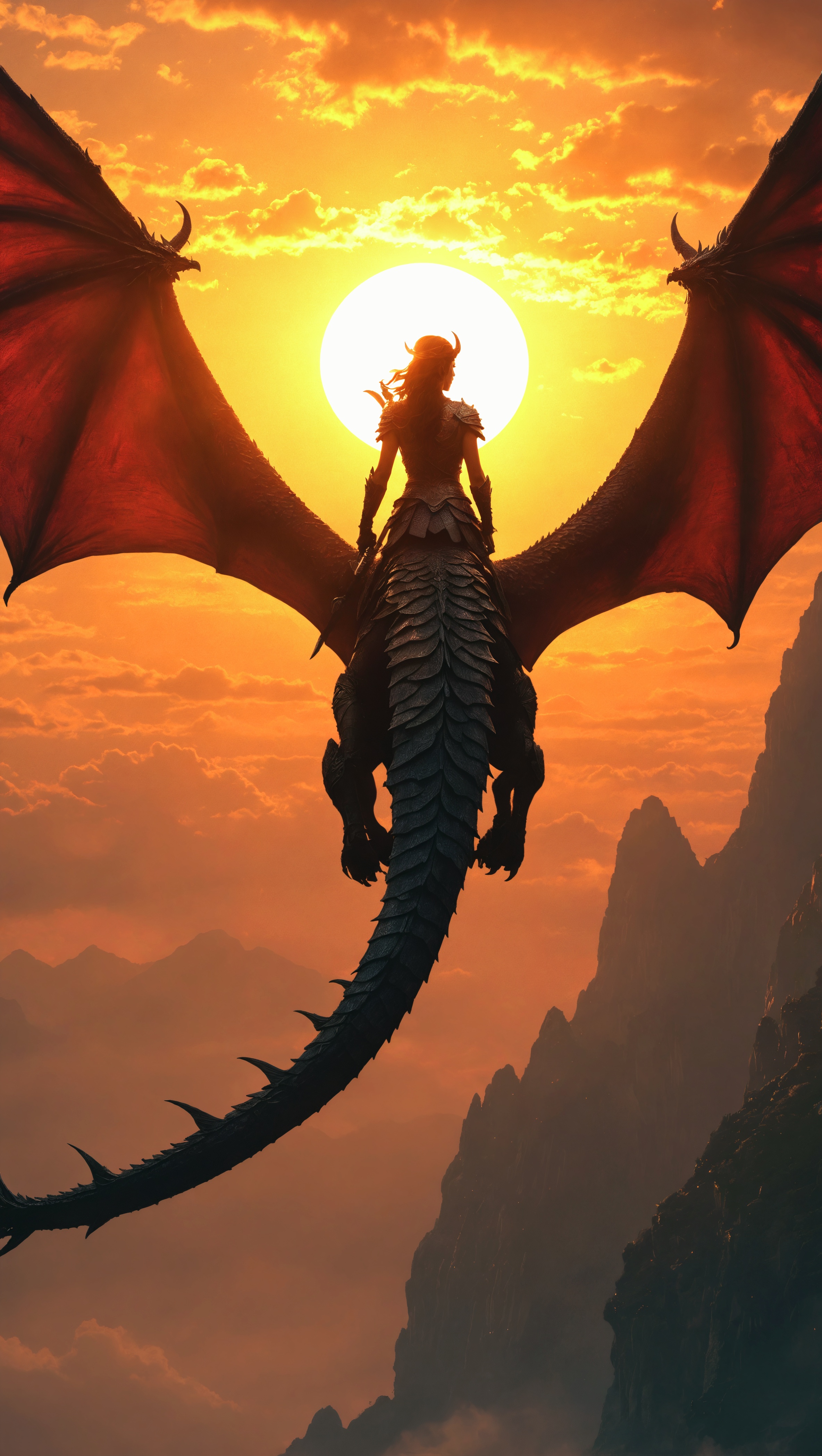 Epic Fantasy Adventures: A Wizard Woman Riding a Dragon