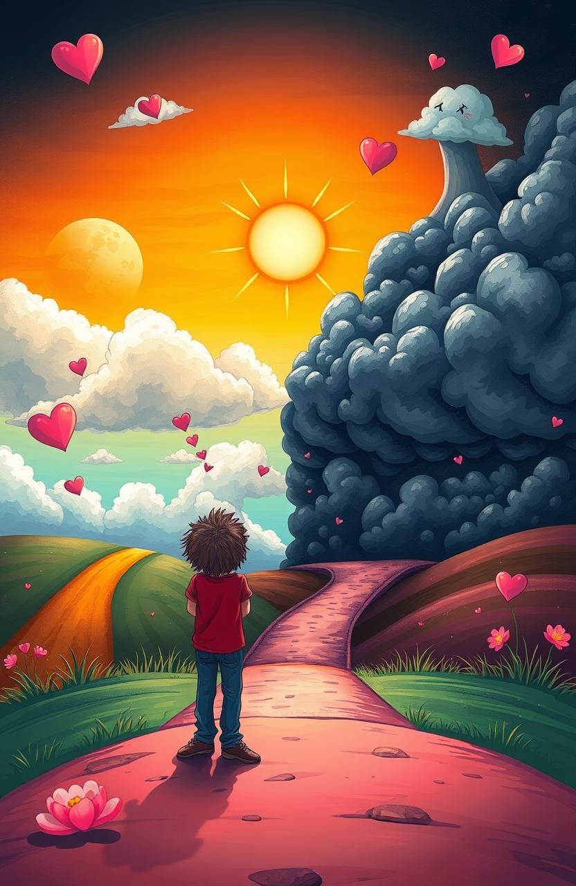 A surreal illustration depicting the theme of 'conflicted feelings'