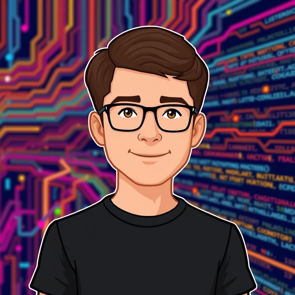A digital illustration of a man with short brown hair and glasses