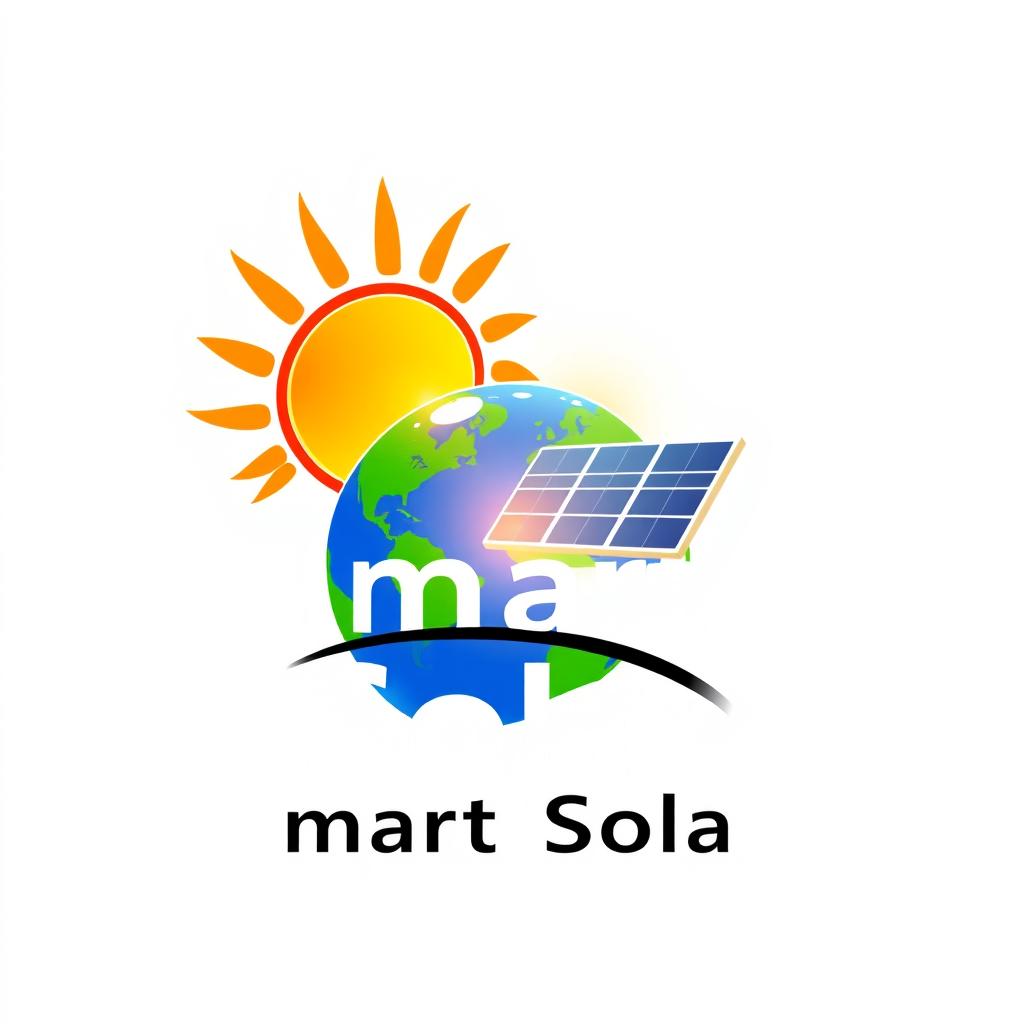 A logo design that creatively incorporates the sun, the Earth, and solar panels