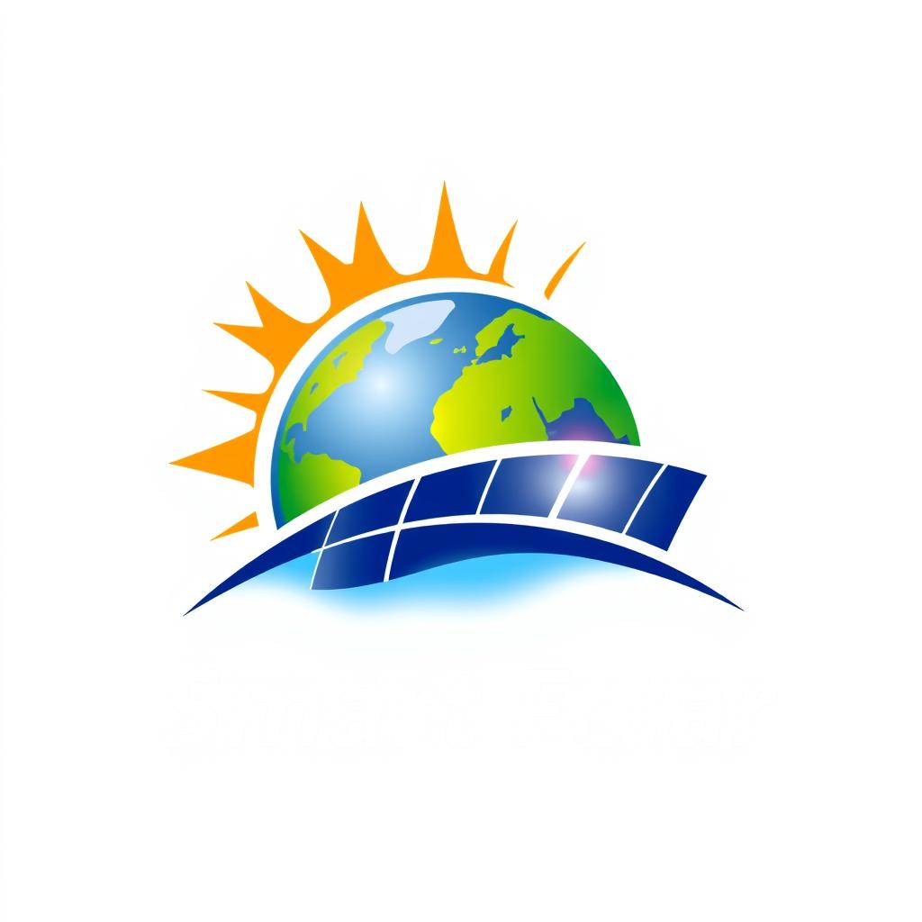 A vibrant logo design featuring a stylized sun and Earth, integrated seamlessly with solar panels