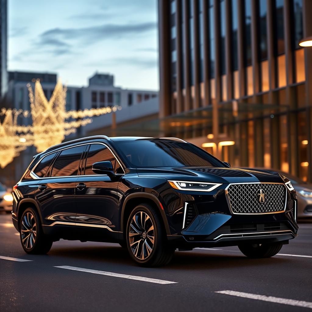 A stunning blend of a luxury sedan and a spacious SUV, seamlessly merging the sleek, elegant lines of a high-end car with the robust, commanding presence of an SUV