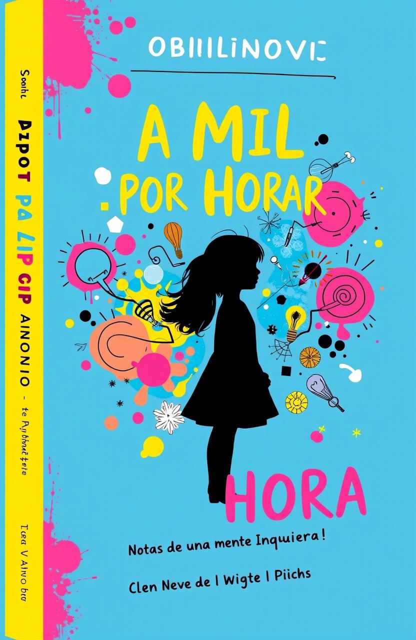A vibrant and engaging book cover design for a novel titled 'A MIL POR HORA' with the subtitle 'Notas de una Mente Inquieta' by author Obilinovic
